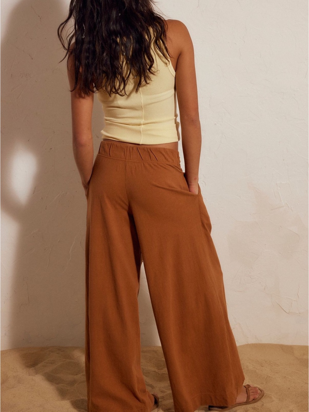 Free People Wide-Leg Pants in Warm Chestnut XS Sarong Pants Rust Camel - Picture 2 of 5